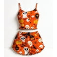 thumbnail image 3 of MEZZALL Women's Halloween Ghost Printed Cami Pajama Set Spaghetti Strap Crop Tops Ruffle Shorts 2 Piece Sleepwear Loungewear for Bedroom, 3 of 3