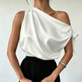 thumbnail image 2 of Women's One Shoulder Satin Blouse Summer Oversized Plain Tie Sleeveless Shirts Elegant Lightweight Office Business Tops White, 2 of 6