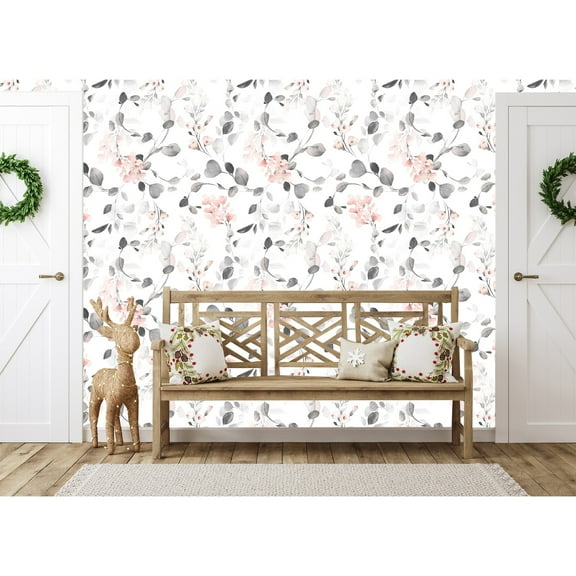 Pink Eucalyptus Leaves Peel and Stick Wallpaper 10'L x 24''W