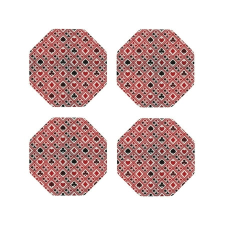 

Fuzoiu Poker Print Leather Coasters Set Drink Coasters Set of 4 for Tabletop Protection Durable PVC Coasters Home Décor and Housewarming Gift-Octagon