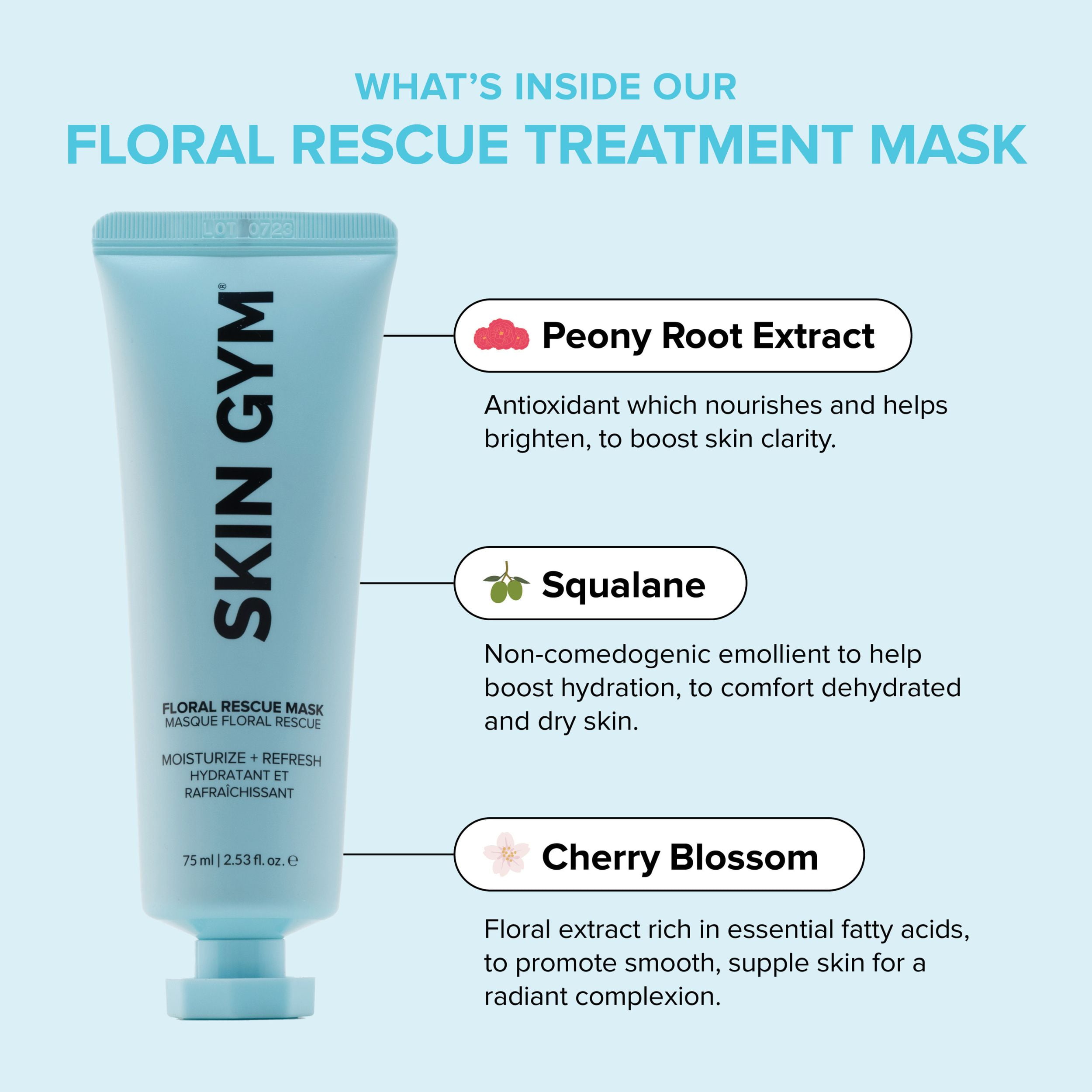Skin Gym Floral Rescue Mask Moisturizing Facial Mask Skin Care for Dull, Tired Skin with Peony Root Extract, Squalane and Cherry Blossom 75ML