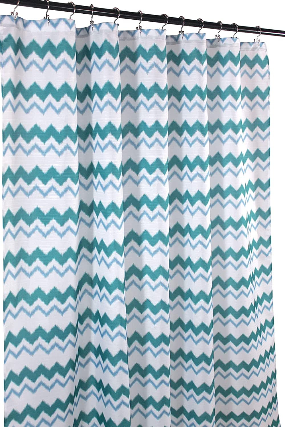 Teal Blue Fabric Shower Curtain for Bathroom Ikat Chevron Design (Teal