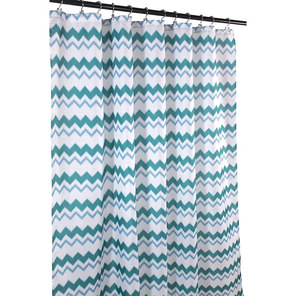 Teal Blue Fabric Shower Curtain for Bathroom Ikat Chevron Design (Teal