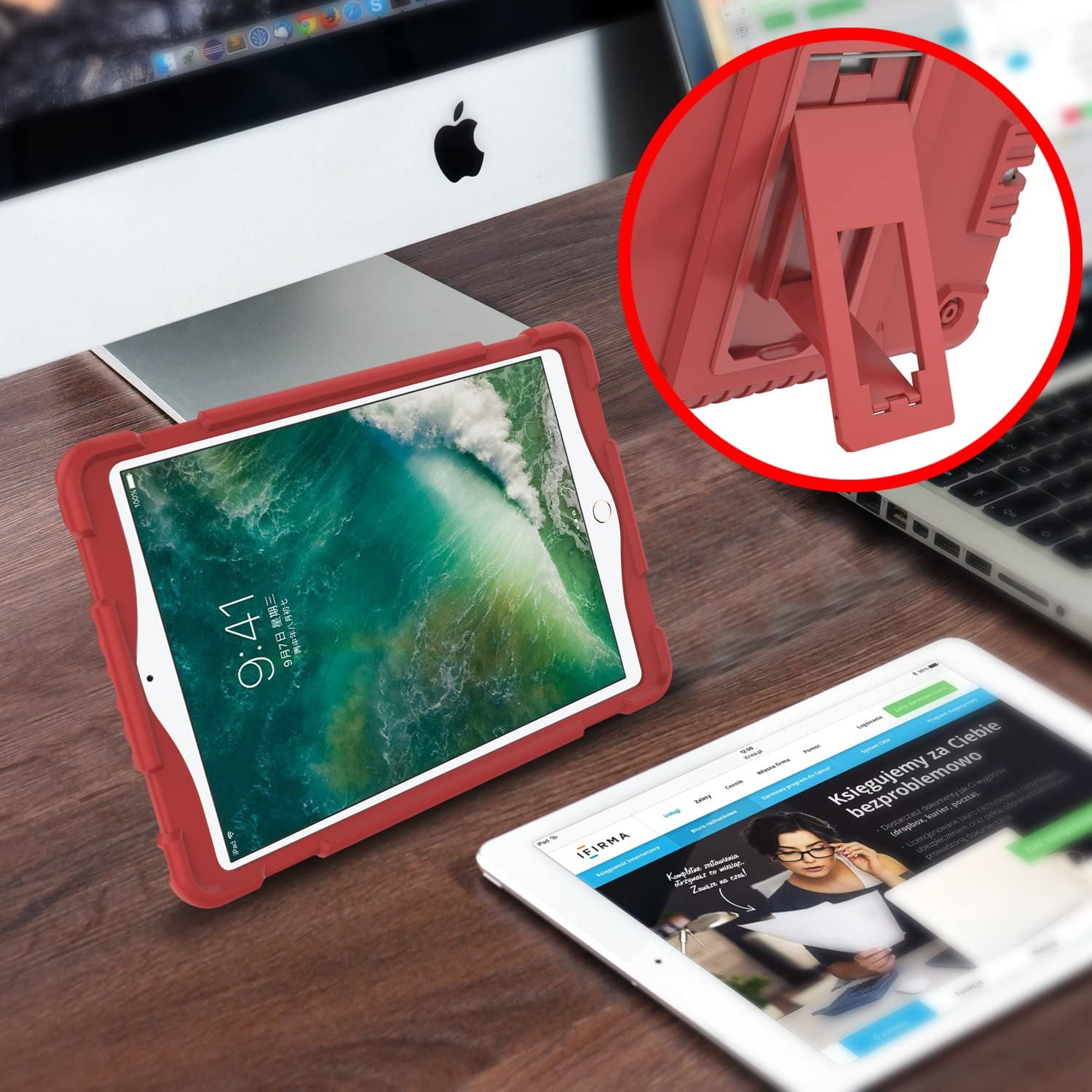Feishell for iPad Pro 11 Case 2018 with Pencil Holder, Shockproof Rugged Kids Child Proof Rubber EVA Bumper Heavy Duty Case with Kickstand Protective Cover for Apple iPad Pro 11", Red