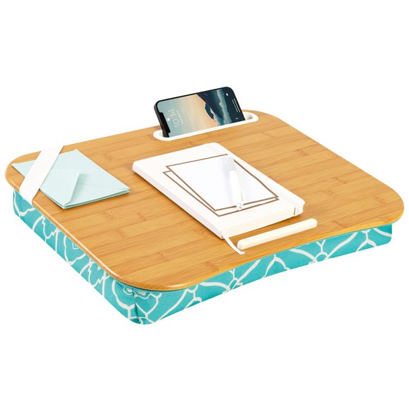 Lapgear TG Bureau de Designer pour les Genoux avec Support de Téléphone et Rebord d'Appareil - Treillis Aqua - Convient aux Ordinateurs Portables jusqu'à 17,3 Po - No de Style 45512