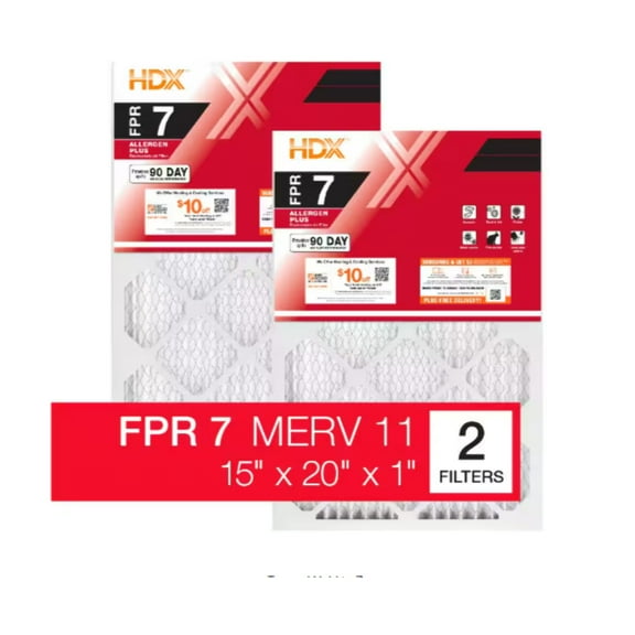 15 in. x 20 in. x 1 in. Allergen Plus Pleated Air Filter FPR 7, MERV 11 (2 Pack)