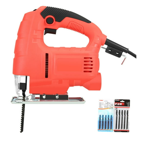 Runbaixing 710W Handheld Electric Jig Saw, 110V Cutting Flower Woodworking Machine with 10 Saw Blade and 6th Gear, Red