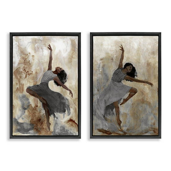 Stupell Industries Abstract Interpretive Dance Figure People Painting Black Floater Framed Canvas Art Print Wall Art, 17 x 25, Set of 2