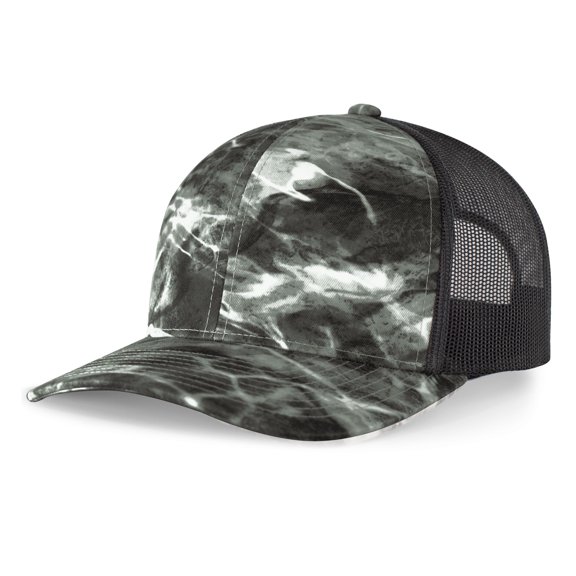 Pacific Headwear Elements Aqua Camo Trucker Snapback Cap 107C Elements Black Tip/Light Charcoal Os