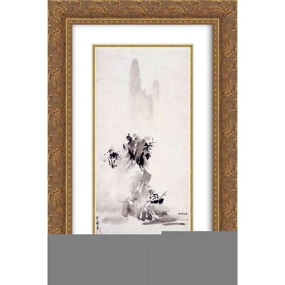 Sesshu Toyo 2x Matted 18x24 Gold Ornate Framed Art Print 'Haboku sansui'
