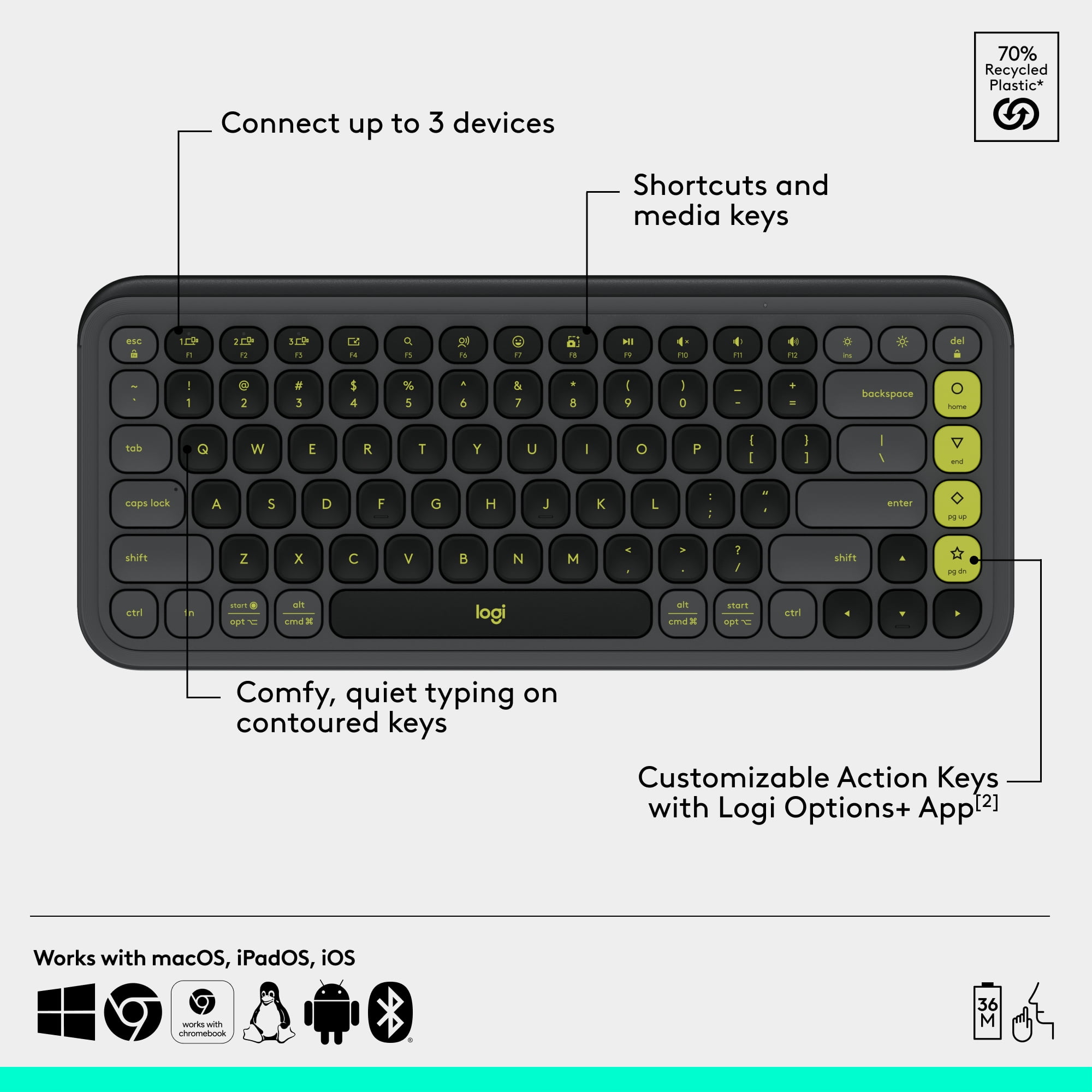 Logitech ICON COMBO, Bluetooth keyboard and mouse combo, comfortable typing, programmable keys and buttons - Graphite