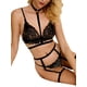 thumbnail image 2 of VISgogo Conjunto de lencería sexy para mujer, sujetador de encaje halter con correa de espagueti con cuello en V floral + tanga + liguero VISgogo moda, 2 of 9