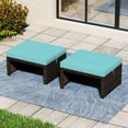thumbnail image 2 of PetFurnishn Patio Ottomans Set of 2, PE Rattan Footstools with Removable Cushions & Metal Frame, Side Tables, Additional Seating, Outdoor Stools for Balcony, Backyard & Poolside (Brown & Turquoise), 2 of 8