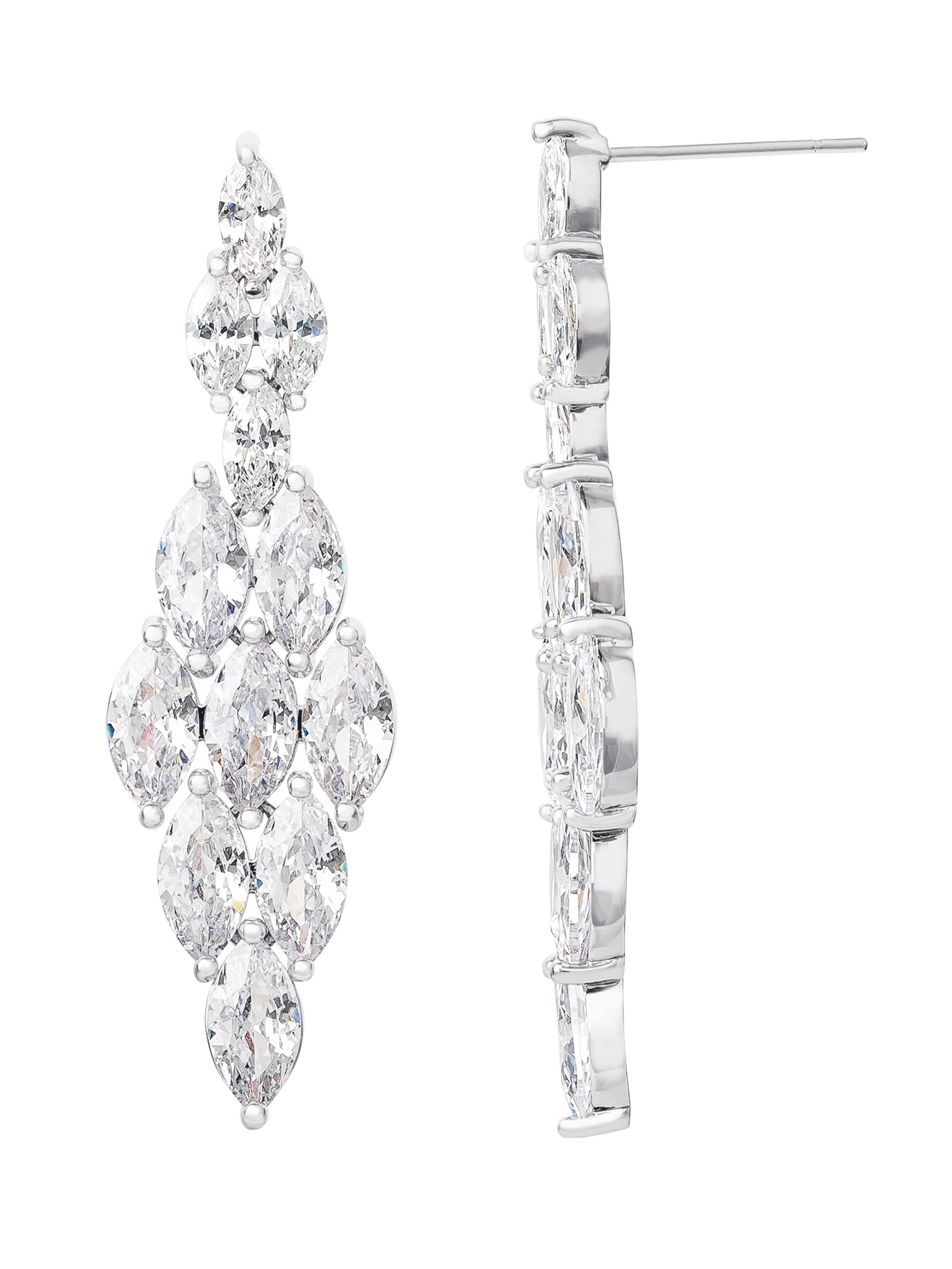 Believe by Brilliance Women's Fine Silver Plated Cubic Zirconia Marquise Shape Drop Earring