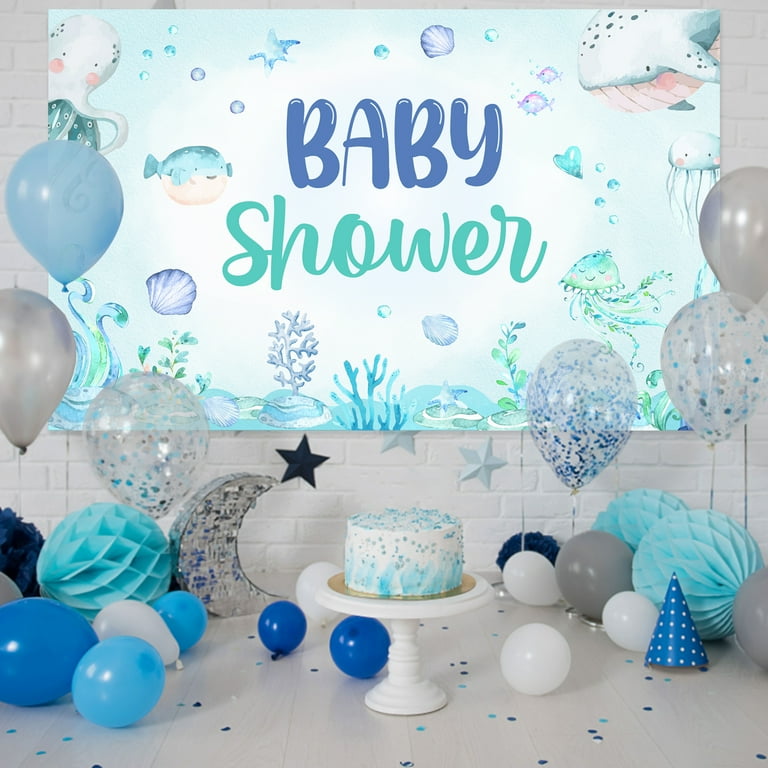 Rideau De Fond Rond Anniversaire Océan - Décoration Baby Shower / Fête - Sous La Mer