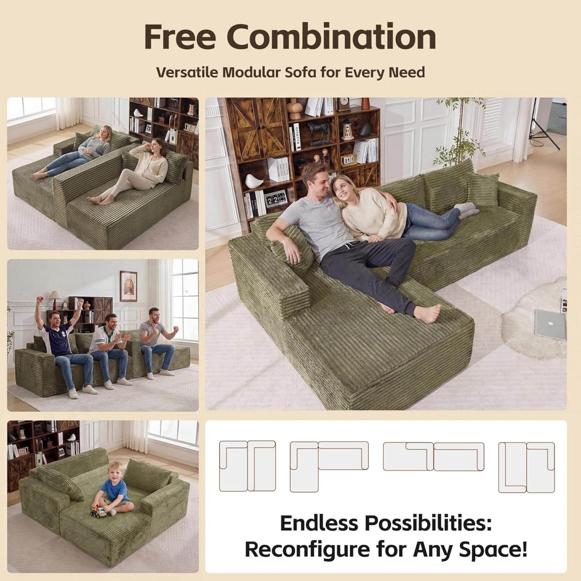 Sailvan 108"" L-Shape Sectional Sofa, Modular Boneless Cloud Couch with Oversized Chaise, Deep Seat Memory Foam, No Assembly Required