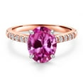 thumbnail image 3 of Gem Stone King 10K Two Tone Gold Pink Created Sapphire and Lab Grown Diamond Engagement Ring for Women | 1.20 Cttw | Gemstone September Birthstone | Oval 9X7MM, 3 of 6