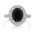 thumbnail image 2 of Gem Stone King 925 Sterling Silver Oval Black Onyx and White Moissanite Halo Engagement Ring for Women (2.43 Cttw, Gemstone Birthstone) | Size 5, 2 of 3