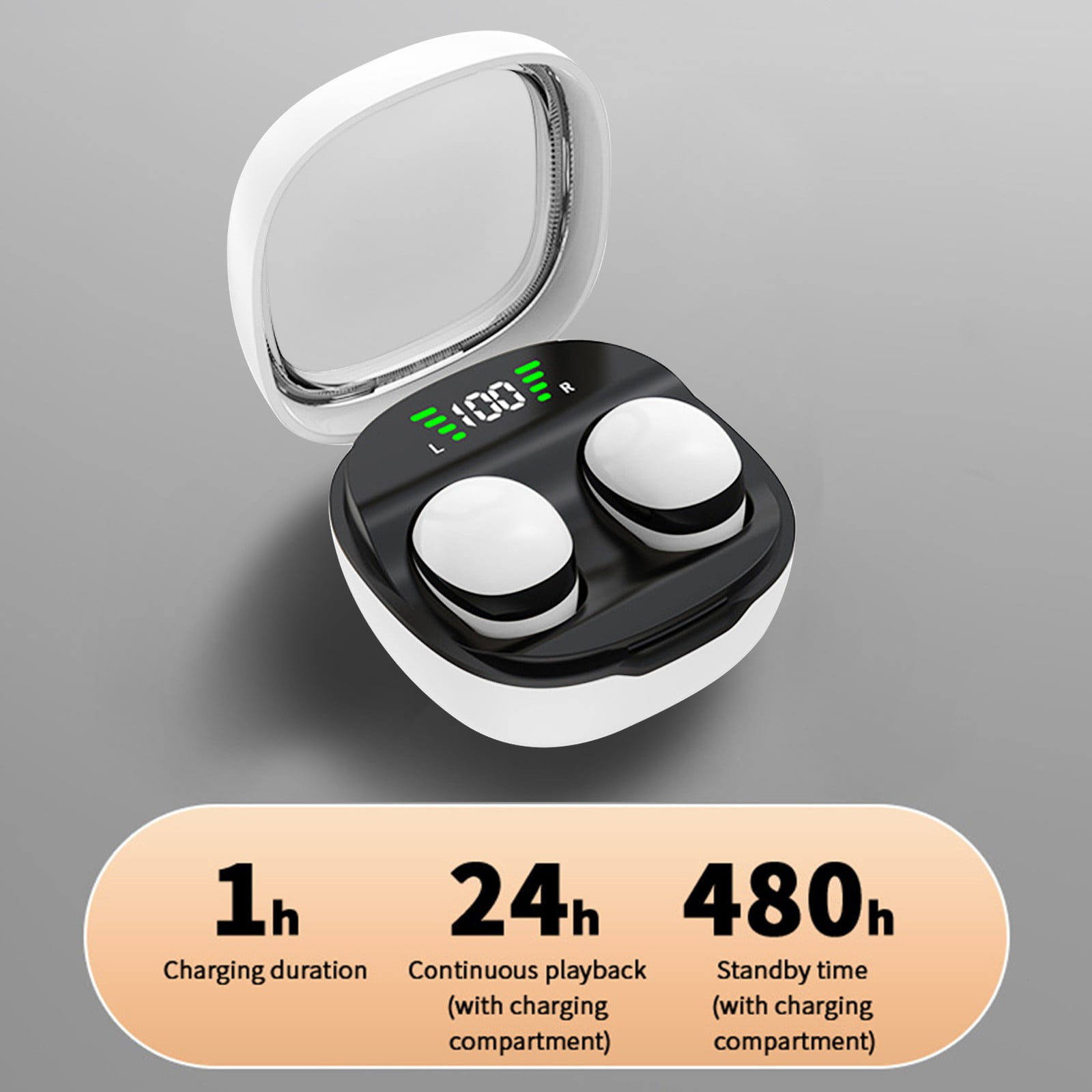 Bluetooth Headphones True Wireless Earbuds 60H Playback LED Power Display Earphones with Wireless Charging Case IPX5 Waterproof in-Ear Earbuds with Mic for Smart Phone Laptop TV Computer Sports,White