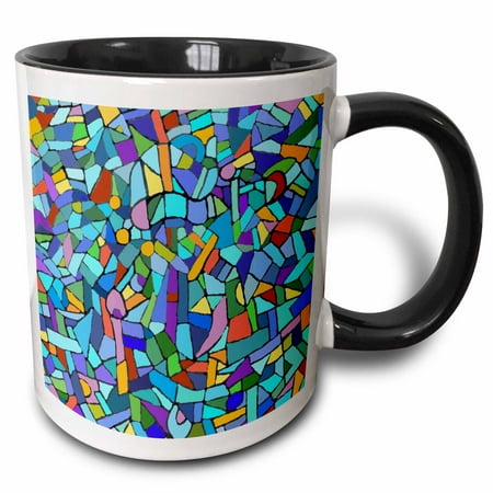 Tone Multicolored Glass - 3dRose Bright Vibrant and Colorful Blue Gaudi inspired mosaic pattern - stain glass like - multicolored - Two Tone Black Mug, 11-ounce