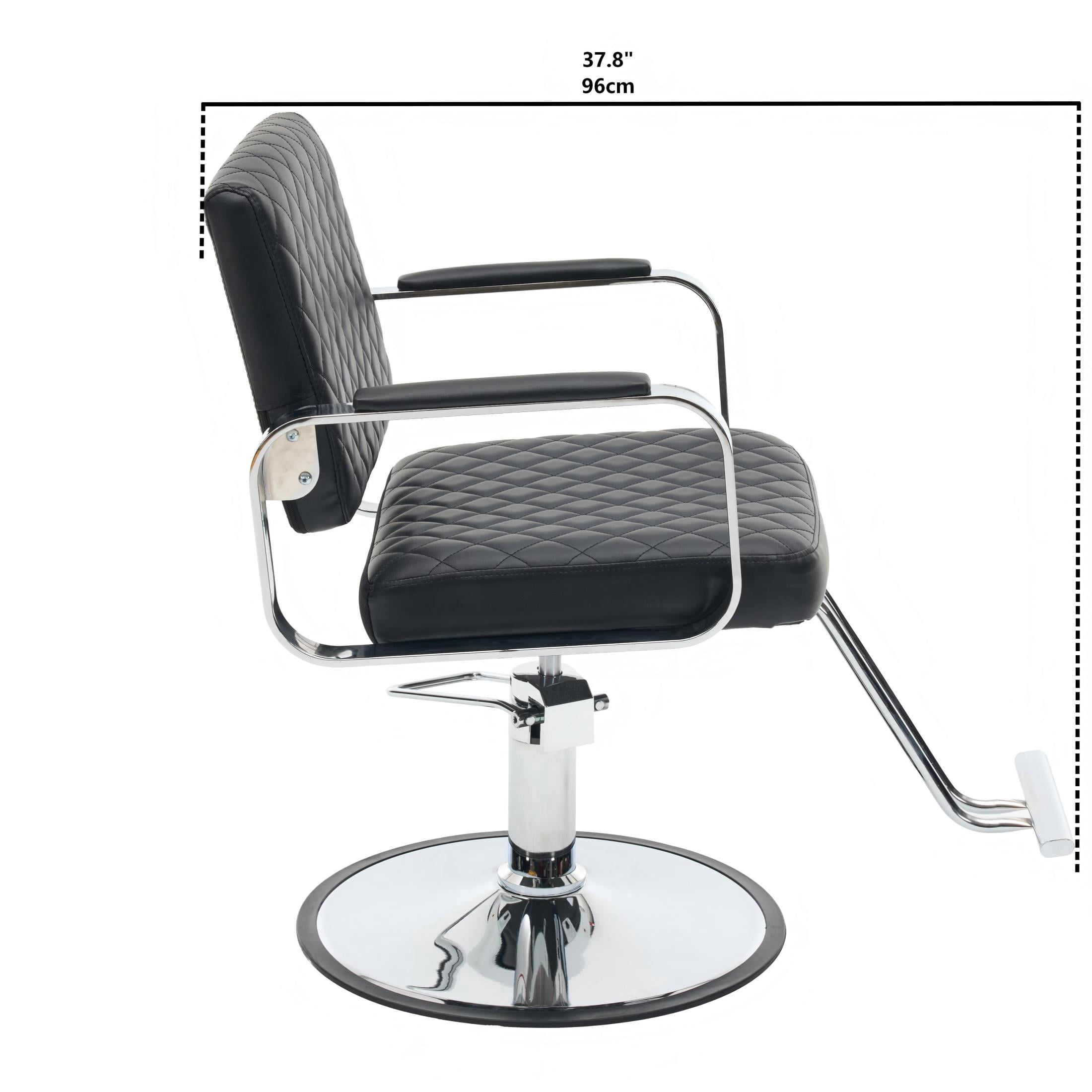 Noble House 360° Swivel Adjustable Salon Styling Chair, Diamond-Quilted PU Upholstery, Black+Silver