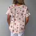 thumbnail image 4 of YLHFASHION Chemise à Manches Courtes pour Femmes en Coton et Lin à Motif Floral, Col en V, Clause, Rabais de 50 % Liquidation T-shirt à Manches Courtes pour Femmes, 4 of 5
