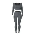 thumbnail image 4 of Hauaitttt Women's Fashion Casual Solid Color Long Sleeve Square Collar Two Piece Slim Yoga Sports Pants Suit Workout Jumpsuits for Women Womens Yoga Leggings Set Yoga Work Pants plus Size Yoga Mat, 4 of 4