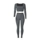 thumbnail image 4 of Conjunto de yoga de 2 piezas para mujer: top de manga larga con cuello cuadrado de color liso y pantalones deportivos, ropa deportiva ajustada, 4 of 4