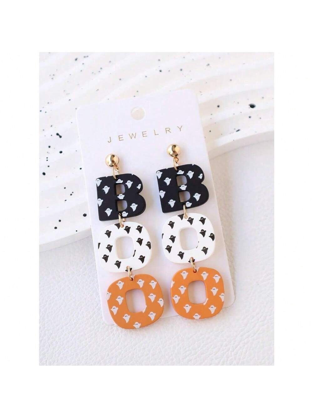 Halloween Ghost Printed Acrylic Polymer Clay Earrings Pair Party Accessories