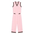 thumbnail image 4 of Floleo Women's V-Neck Sleeveless Top & Wide Leg Pants Set Contrast Trim Casual 2-Piece Outfit with Pockets for Spring Summer Daily Wear(Pink,L), 4 of 6