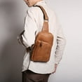 thumbnail image 5 of Pure Leather Sling Bag for Men Light Brown Tan Crossbody Messenger Bag, 5 of 7