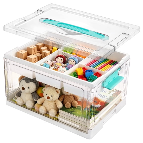 Sindcom 24 QT Clear Plastic Kids Toy Storage Bins, Stuffed Animal & Art Supply Organizer with Removable Dividers, Craft Box for Coloring Books, Toys, 1 Pack