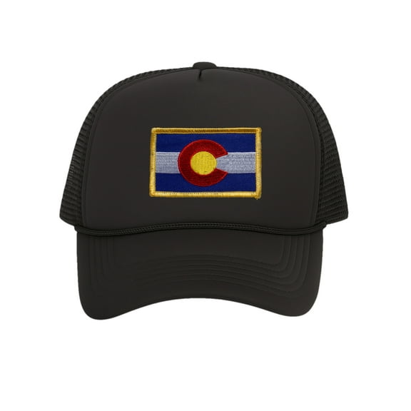 Colorado Trucker Hat for Men - State Flag Snapback Cap with Mesh Back, Black