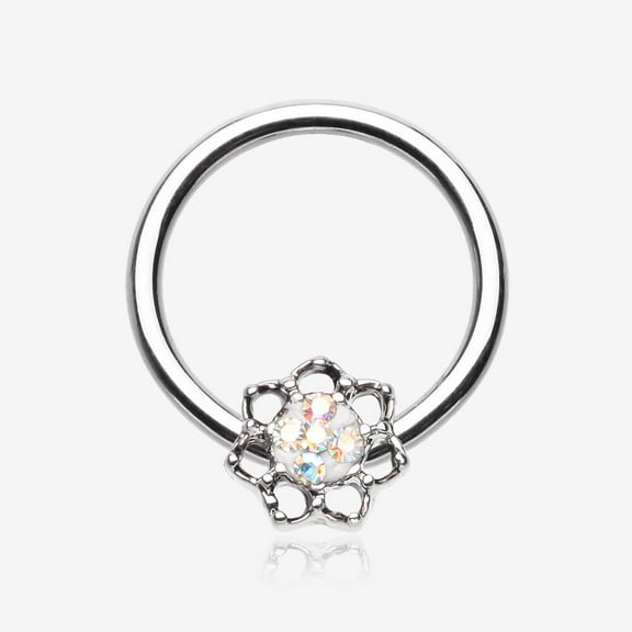 Lotus Filigree Multi-Gem Sparkle Captive Bead Ring