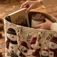thumbnail image 4 of Large Utility Tote Bag with 3D Snowman Quilted Design, 15X14X4 Inches, Cream with Red and Green Accents for Women Holiday Shopping, 4 of 6