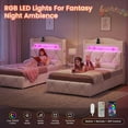 thumbnail image 4 of Twin Size Upholstered Bed Frame with 3 Large Storage Drawers,Tufted Velvet Upholstered Princess Platform Bed with Storage Headboard,Twin Size Bed with LED Lights & Charging Station,Off-white, 4 of 9