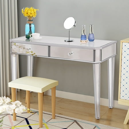Costway 2 Drawer Mirrored Vanity Make Up Desk Console Dressing Costway 2 Drawer Mirrored Vanity Make Up Desk Console Dressing Silver Gl Table Modern