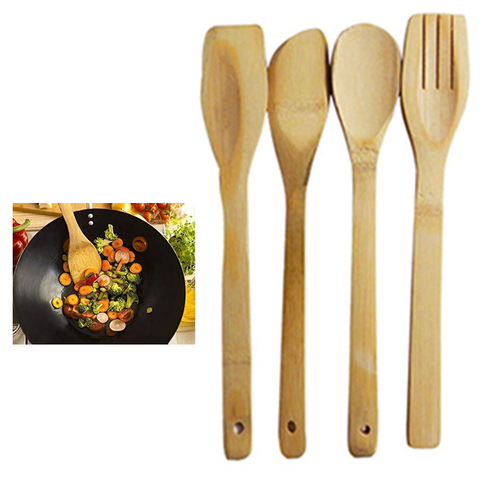 4Pcs Wooden Cooking Utensil Set Bamboo Kitchen Spatula Spoons Tools Wood Kit SET 