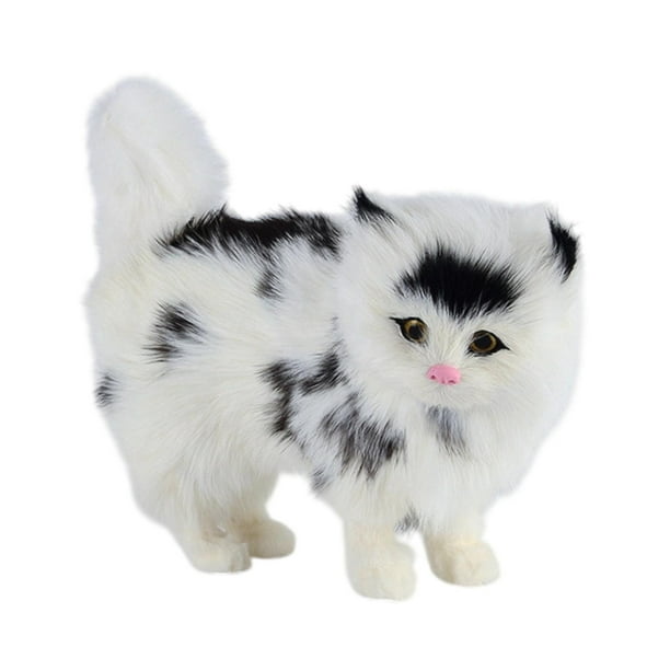 Figura de gato de simulación, modelo de animal de peluche, coleccionable, decorativo, para casa. negro blanco