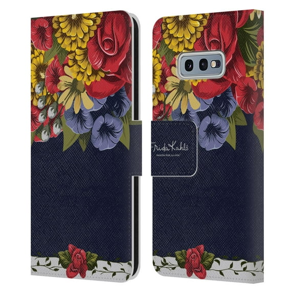 Head Case Designs Officially Licensed Frida Kahlo Red Florals Blooms Leather Book Wallet Case Cover Compatible with Samsung Galaxy S10e