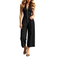 thumbnail image 2 of Jumpsuits for Women Sleeveless Zipper V Neck One Piece Jumpsuit Waist Cinched Slim Fit Wide Leg Ankle Length Jumpsuit with Pockets Summer Casual Outfits, 2 of 7