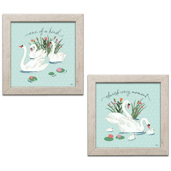 Gango Home Decor Contemporary Swan Lake IV & V Mint by Janelle Penner (Ready to Hang); Two 12x12in Distressed Framed Prints