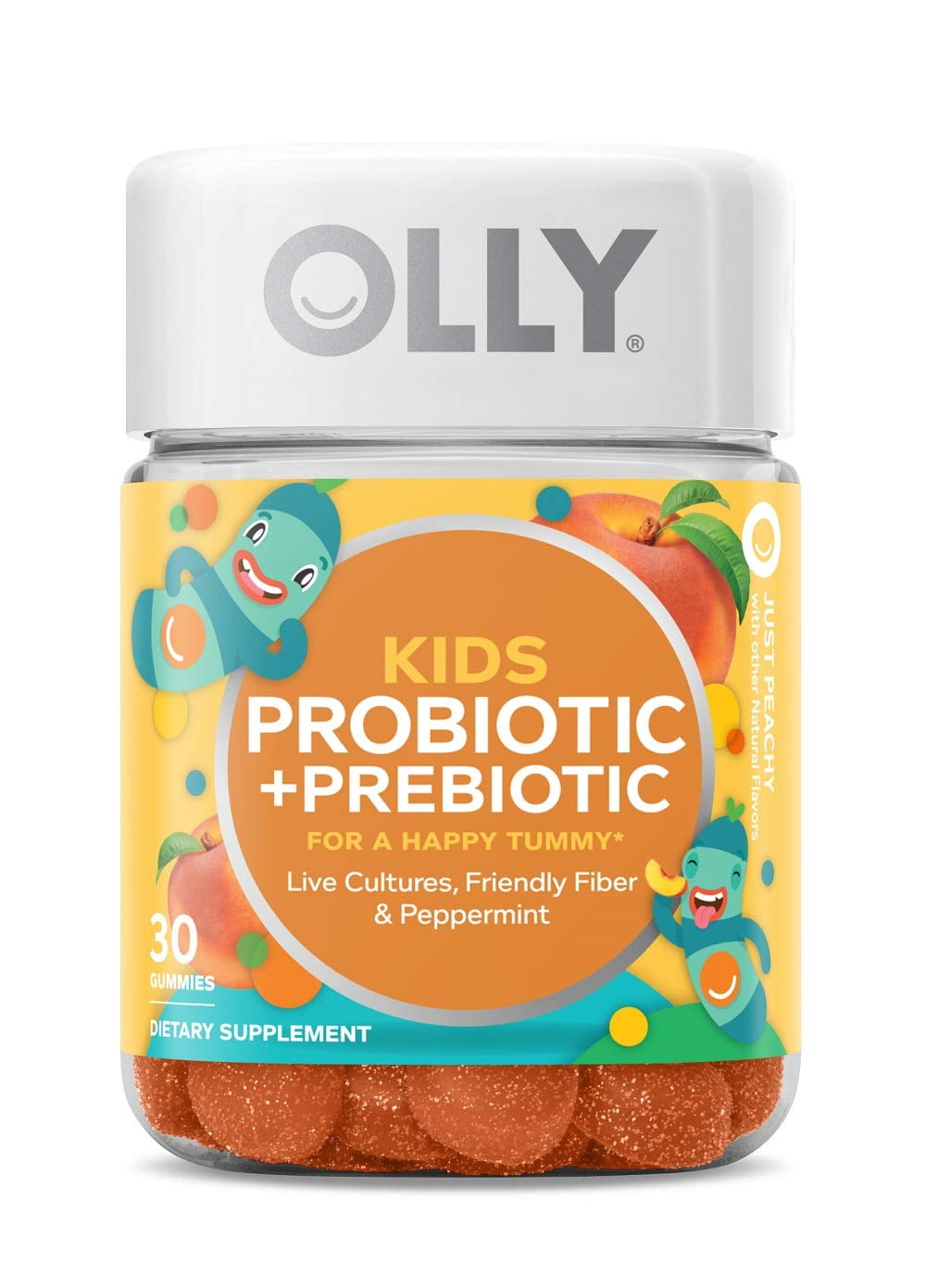 OLLY Kids Probiotic + Prebiotic Gummy Multivitamin, 30 Day Supply (30 Gummies), Just Peachy