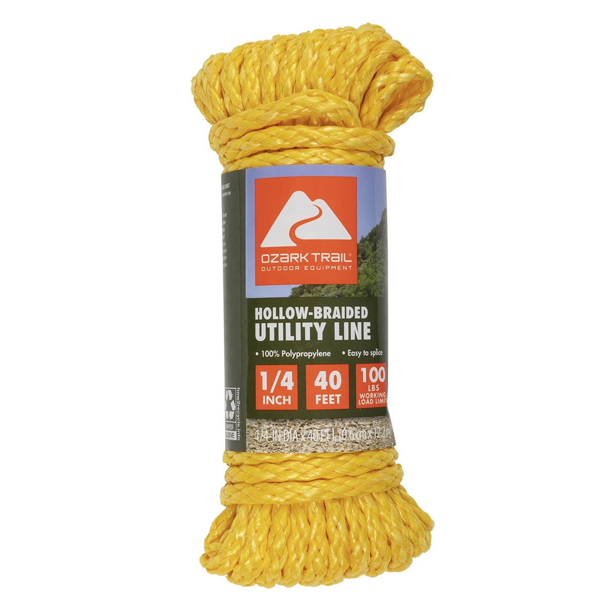 Yellow Hollow Braided 1/4" in x 100' ft Boat Marine Utility Line Tie-Down Rope 