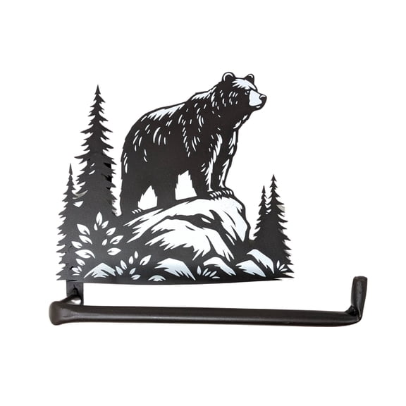 Black Bear on Rock Tissue Paper Holder – Wall Mounted Toilet Paper Holder, Metal Rustic Cabin Wildlife Design – Bathroom Wall Décor for Lodge & Cabin Homes – Housewarming Gift for Outdoor Lovers