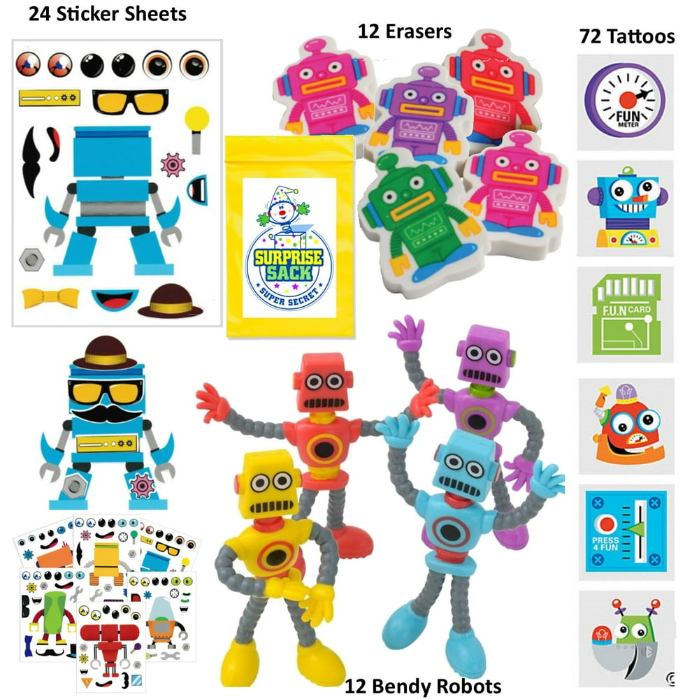 120 Pc Robot Birthday Party Favors for Kids Pack (Great for Goodie Bags