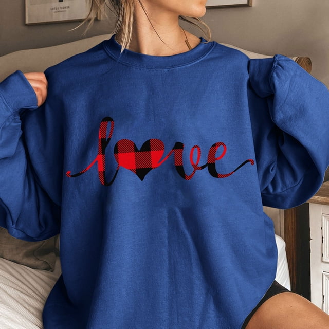 Rollbacks d'Été! Aqestyerly T-Shirt à Manches Longues Col Rond Imprimé Amour de la Saint-Valentin Mode Femme Blouse Ample