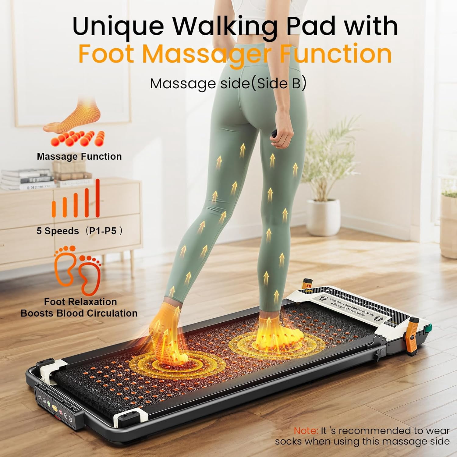 AKLUER 2 in 1 Walking Pad Treadmill with Incline & Shiatsu Foot Massager, 330LBS Capacity, LED Display, Remote Control for Home & Office