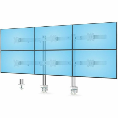 StarTech.com Six-Monitor Desk Mount with Crossbar, Up To 32-inch Computer Screens, Max 17.6lb (8kg) each, Dual Column, C-clamp/Grommet