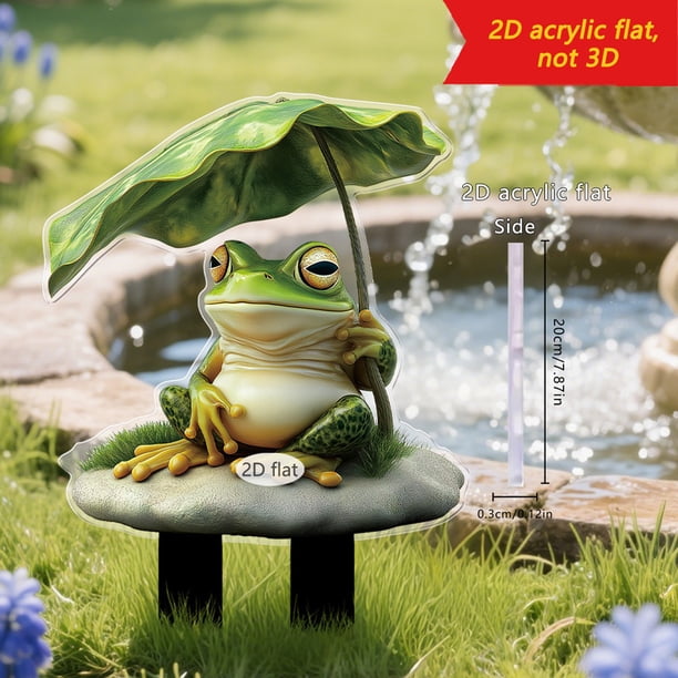 Estaca acrílica de tierra para jardín de ranas | Decoración de animales planos 2D | Adorno de patio exterior resistente a la intemperie | Fácil de instalar | Caprichosa decoración de patio | 1